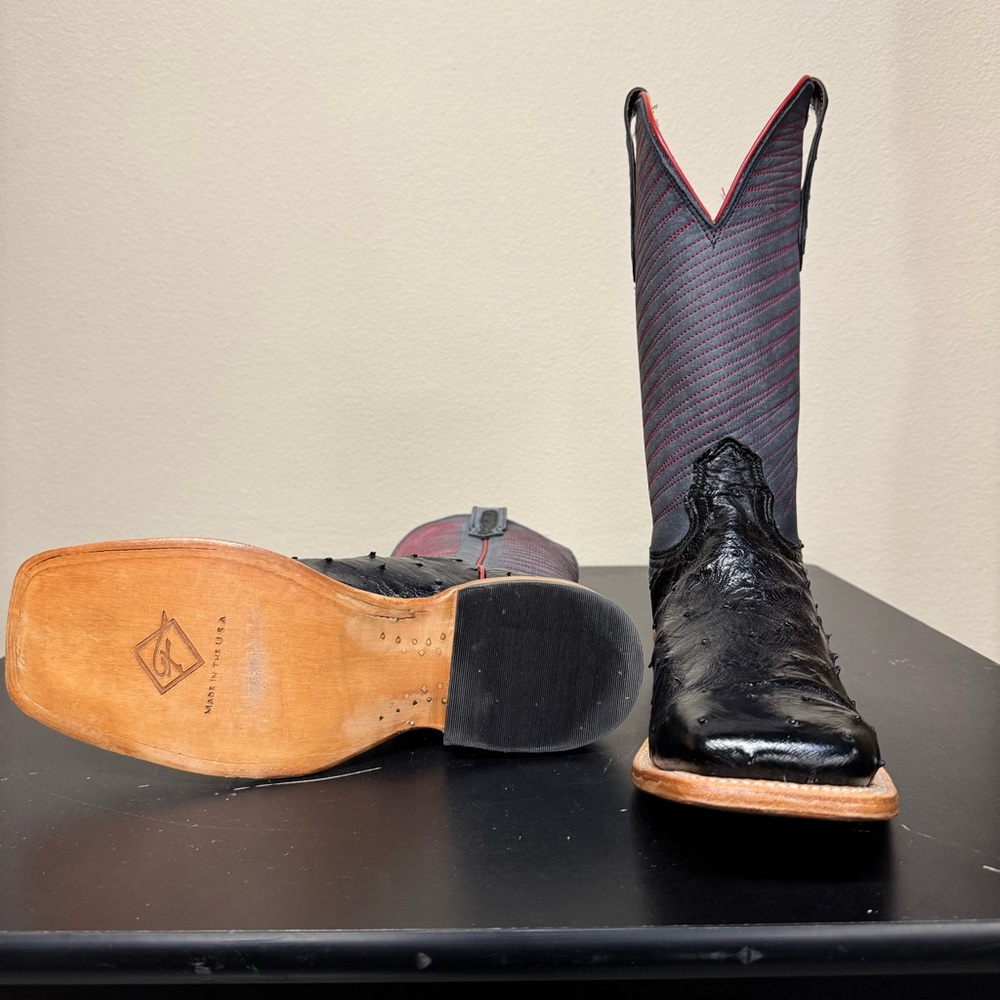Exclusive Men's Fenoglio Black Full Quill Ostrich Boots 
Size: 9.5 EE